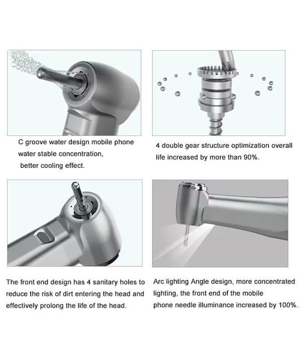 Zahnmedizinisches 1/5 Niedriggeschwindigkeitshandstück mit erhöhtem rotem Ring Kontrawinkel Interner Wasserspray für E-Typ-Motor